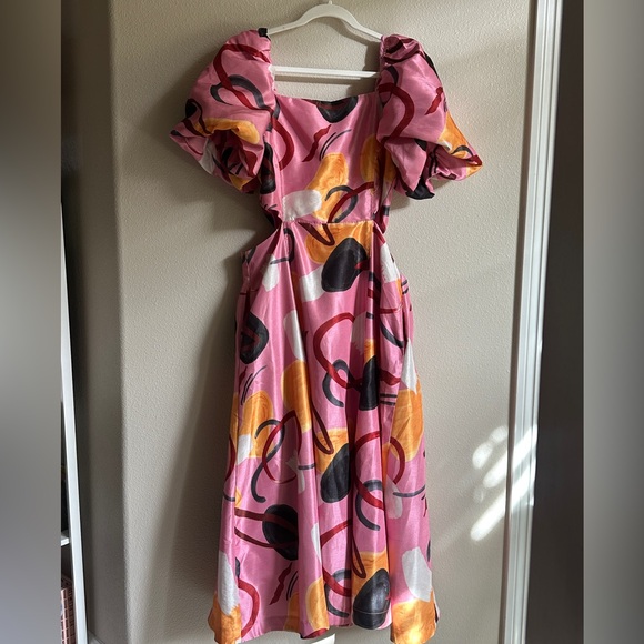 Anthropologie Aureta Studio Printed Puff-Sleeve Cutout Dress size L - Picture 3 of 7